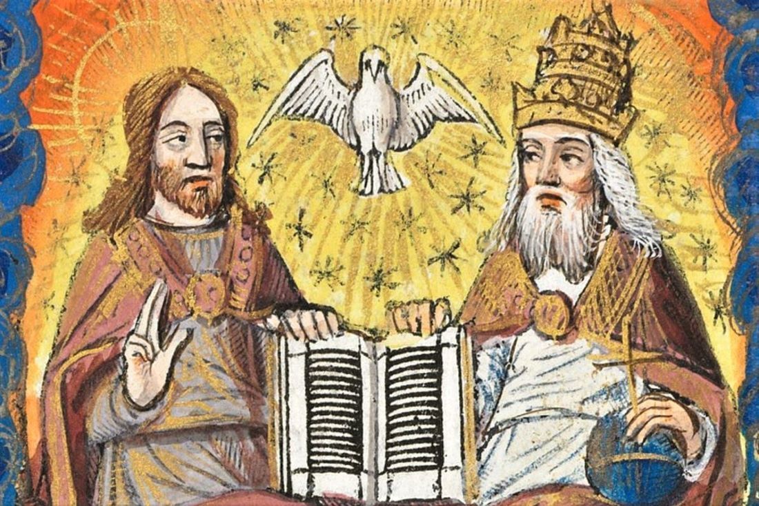 1100 painting of church father, bishop, and Holy Spirit 