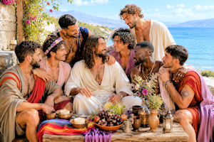 Jesus and a few of his disciples 